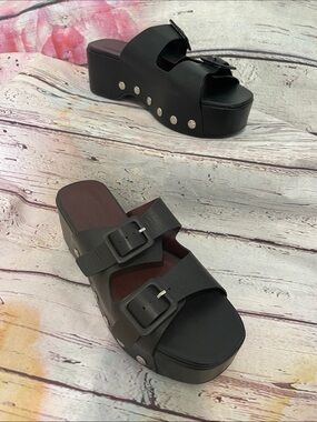 New STAUD Black Studded Platform Slide Mules 40 (10) fits like 8.5